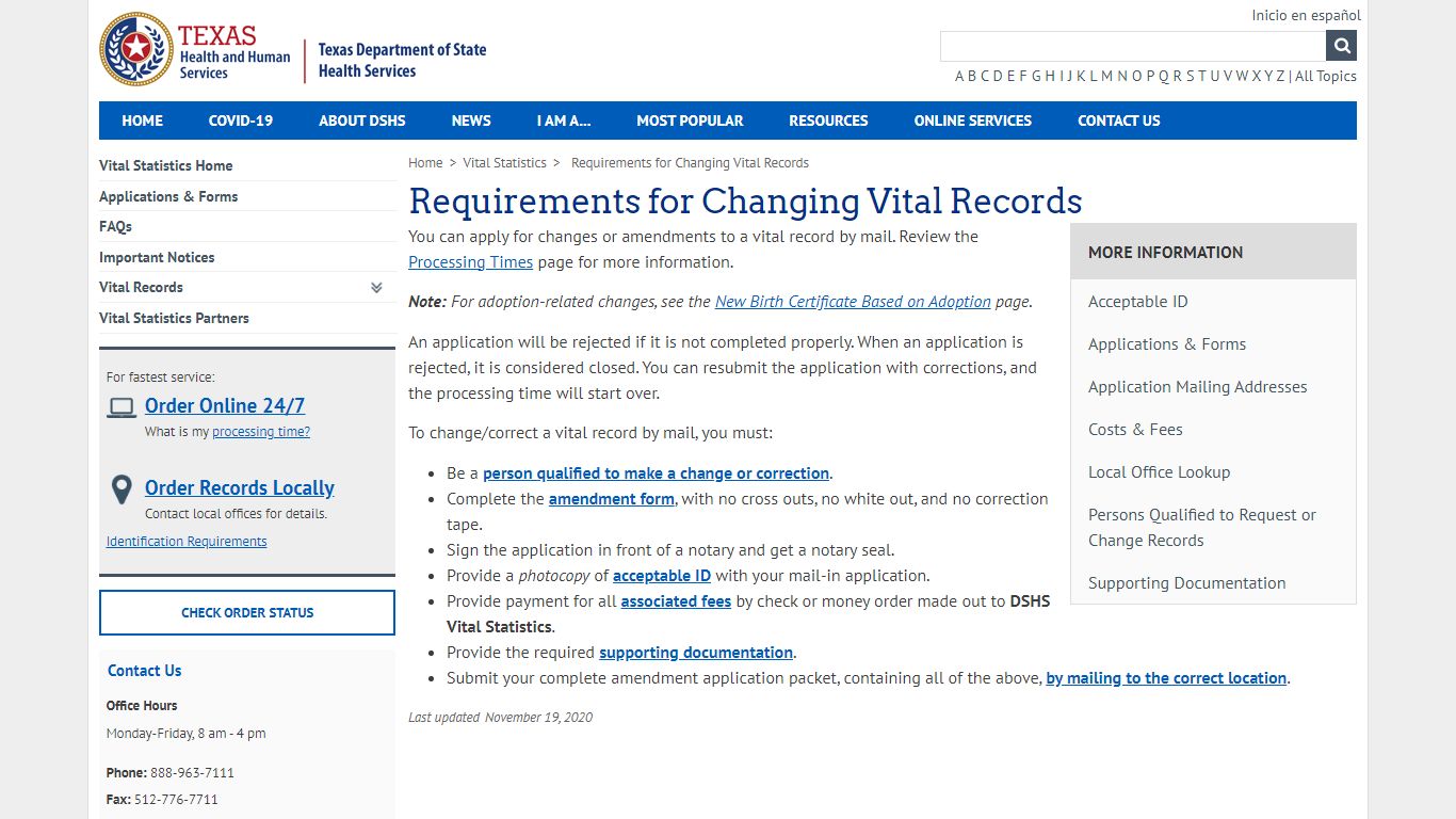 Requirements for Changing Vital Records - Texas